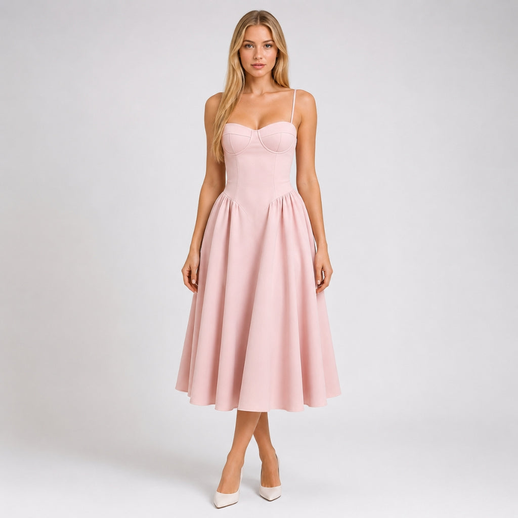 CELESTINE Corset Structured Midi Dress