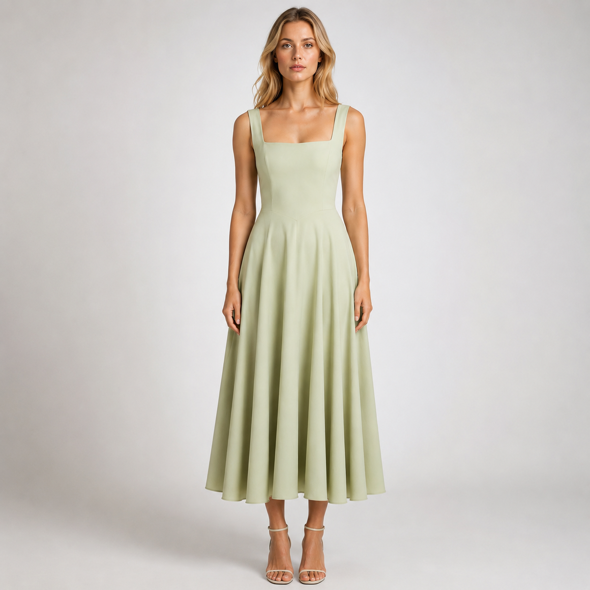 CELINE Backless Square-Neck Midi Dress