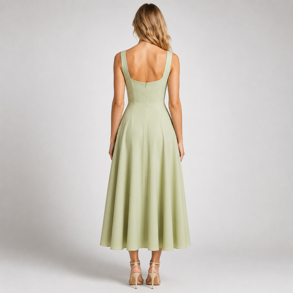CELINE Backless Square-Neck Midi Dress