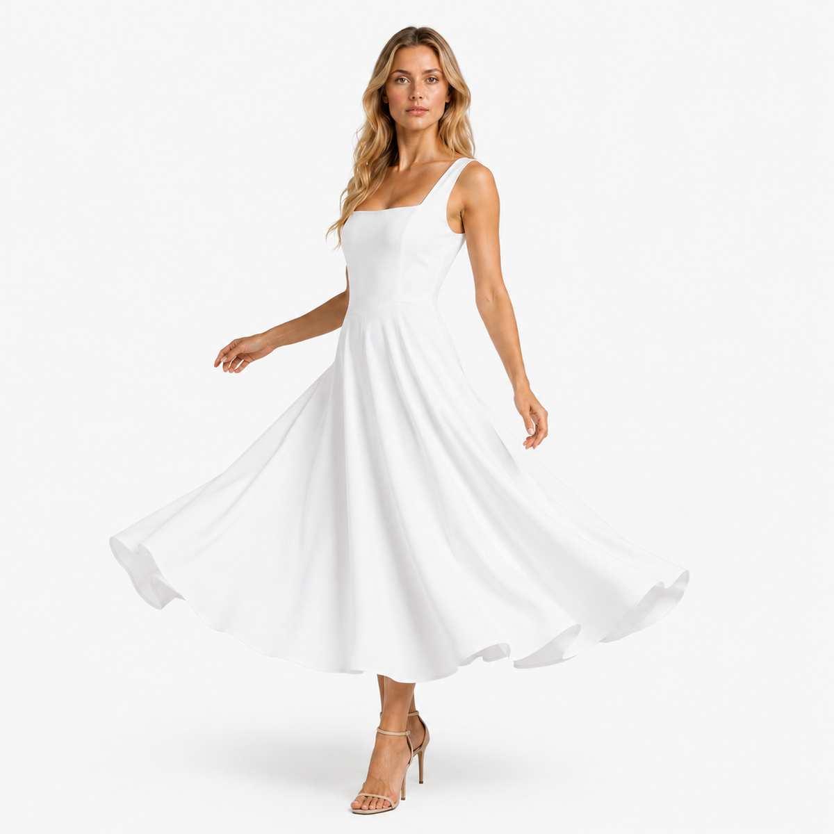 CELINE Backless Square-Neck Midi Dress