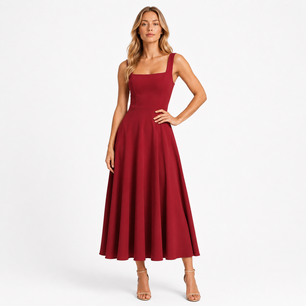CELINE Backless Square-Neck Midi Dress