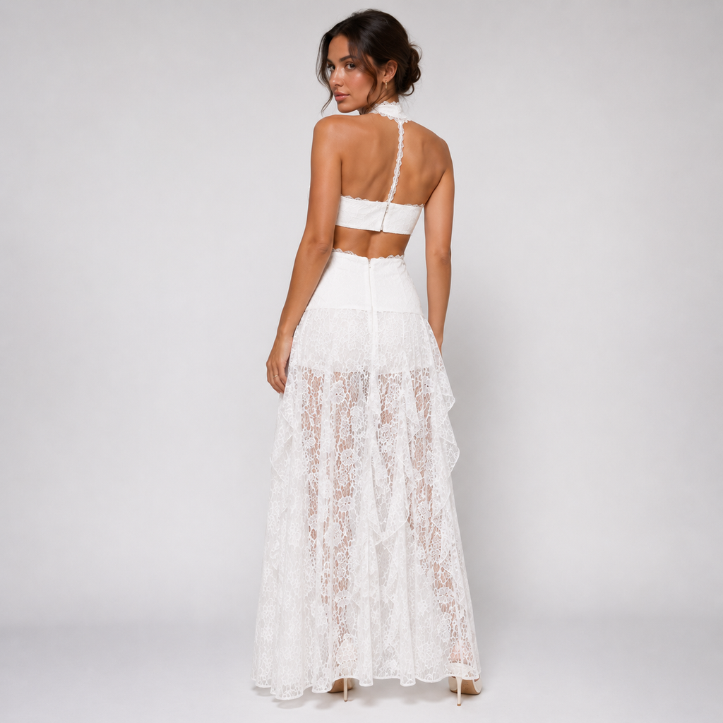 CLARISSE Open Back Lace Panel Maxi Dress