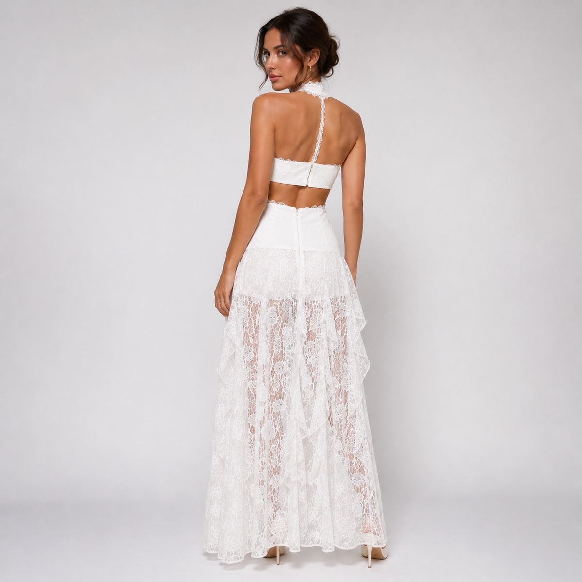 CLARISSE Open Back Lace Panel Maxi Dress