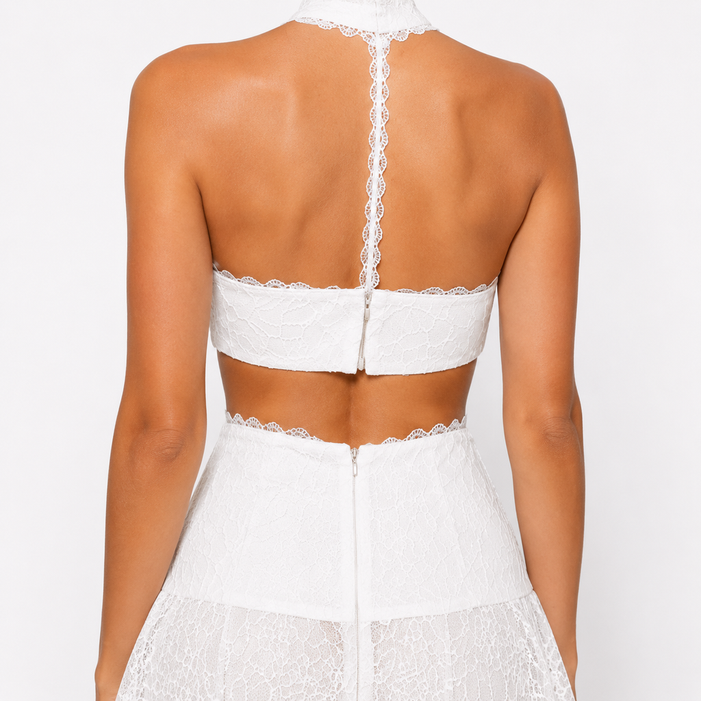 CLARISSE Open Back Lace Panel Maxi Dress