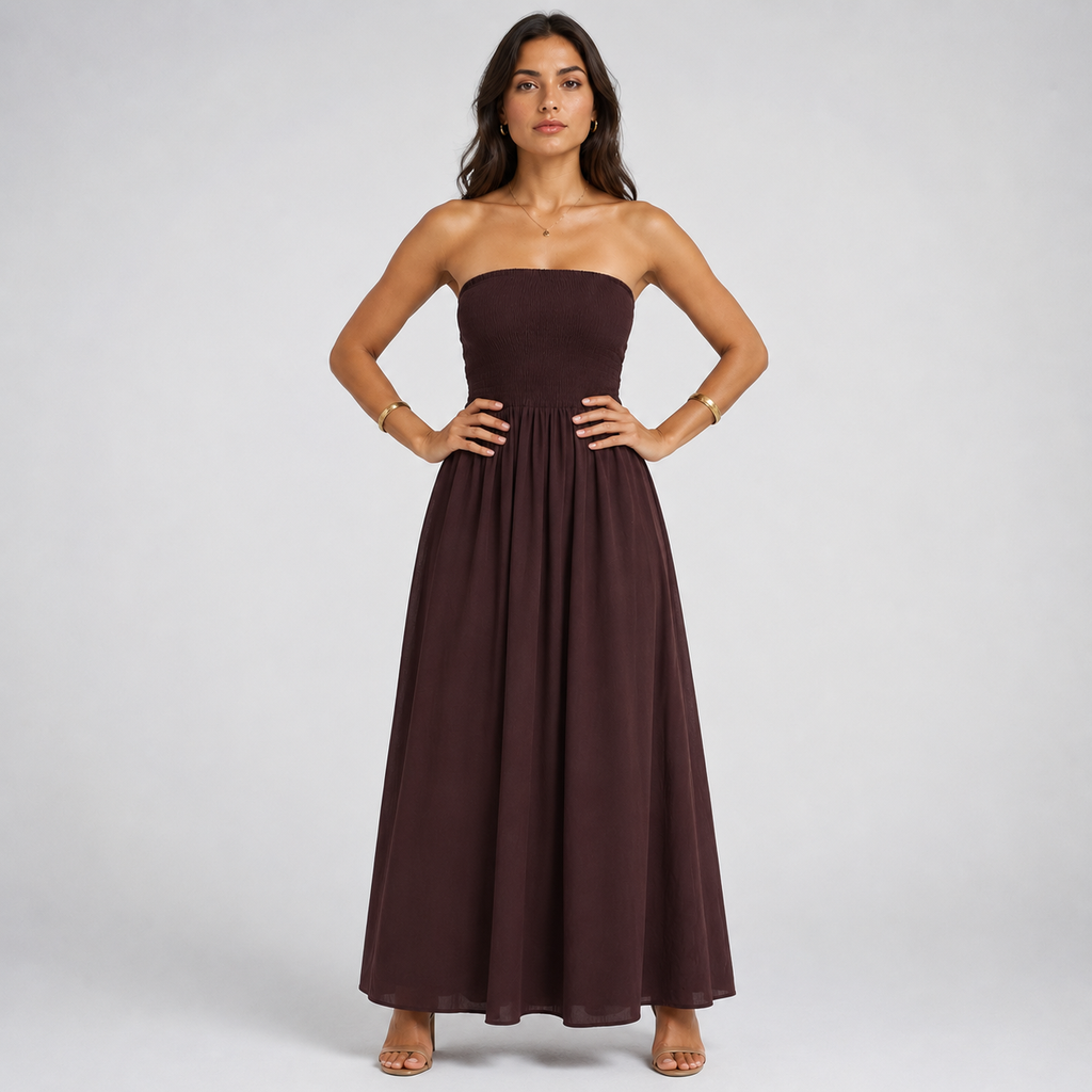 COSIMA Strapless Brown Maxi Dress