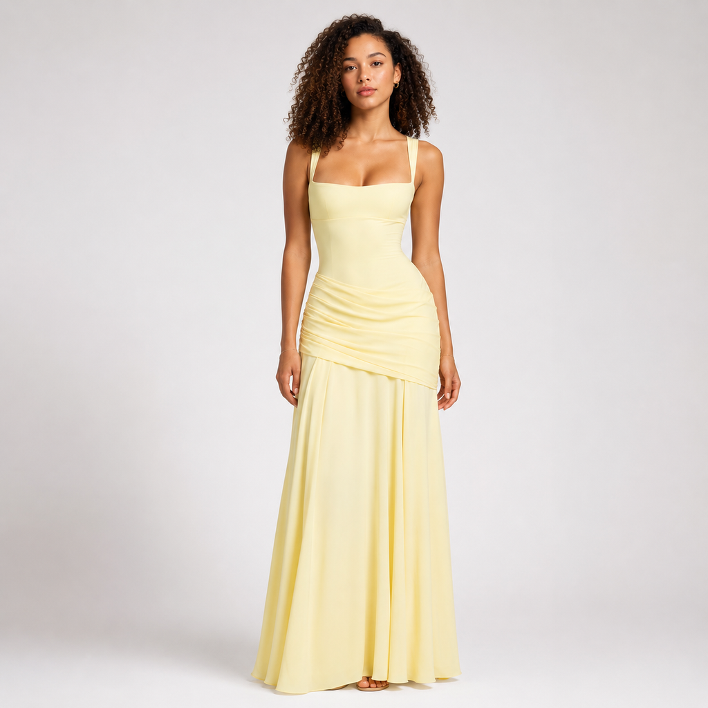 CRESSIDA Square-Neck Backless Maxi Dress