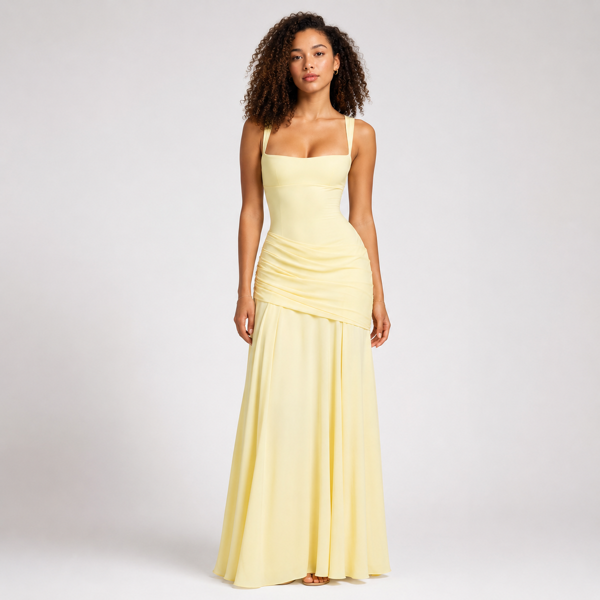 CRESSIDA Square-Neck Backless Maxi Dress
