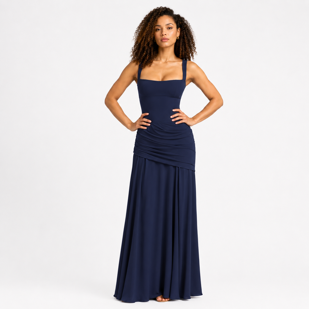CRESSIDA Square-Neck Backless Maxi Dress