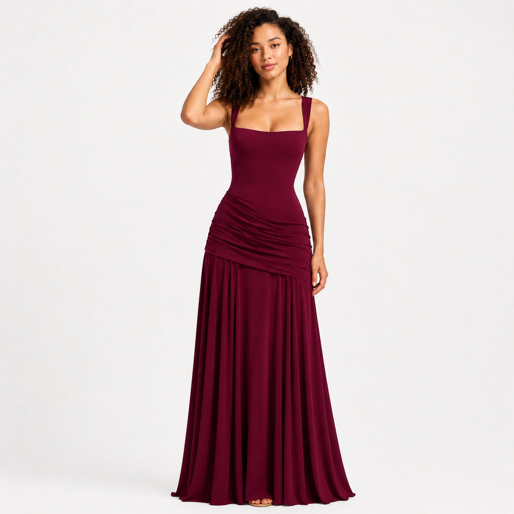 CRESSIDA Square-Neck Backless Maxi Dress