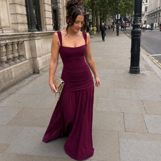 Customer wearing CRESSIDA Square-Neck Backless Maxi Dress