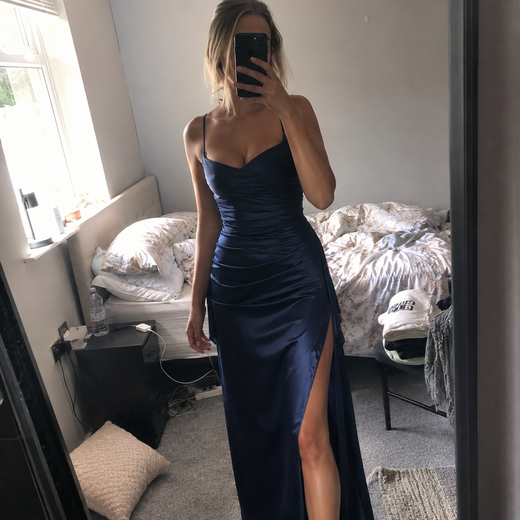 Customer wearing SERAPHINA Ruched Silky-Soft Maxi Dress