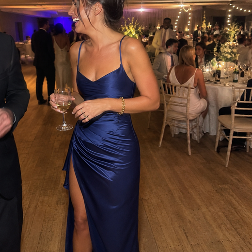 Customer wearing SERAPHINA Ruched Silky-Soft Maxi Dress