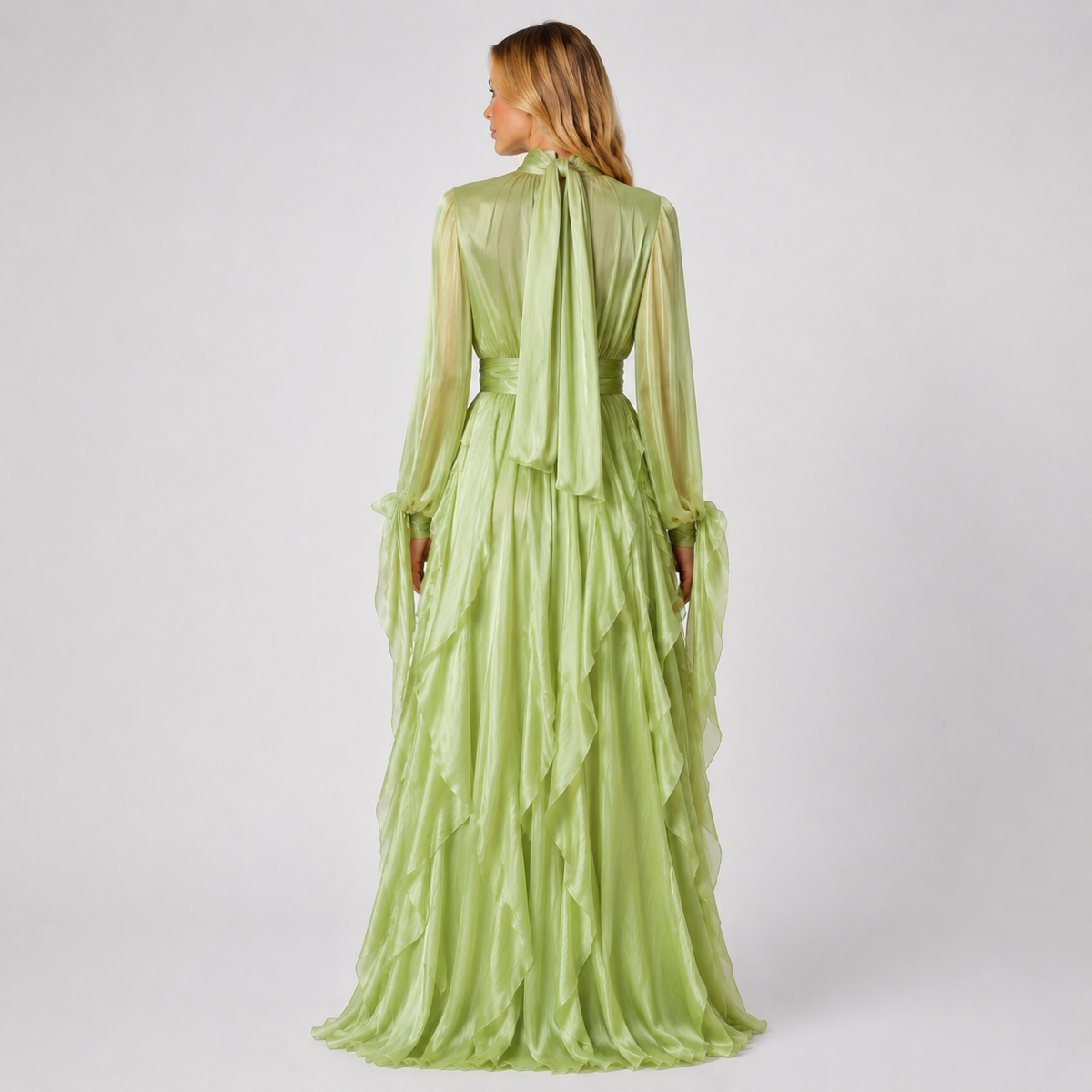 SABRINA Pleated High-Neck Maxi Dress
