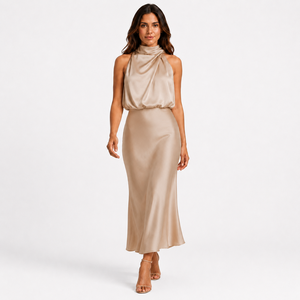 VALENZA One-Shoulder Satin Maxi Dress