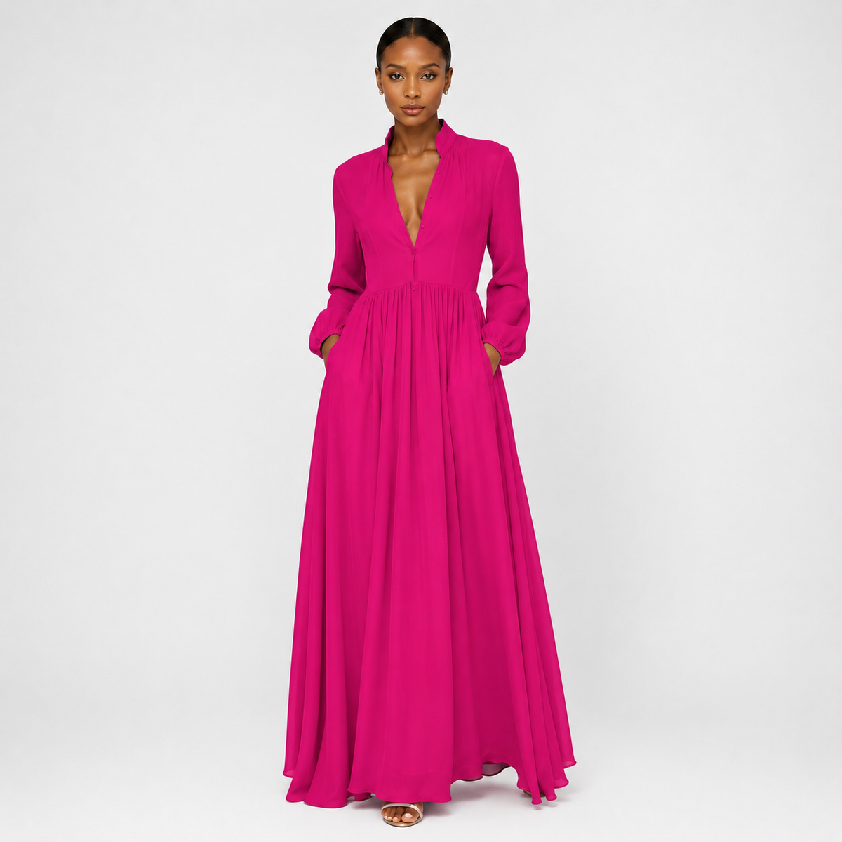 CRESSIDA Lantern Sleeve Maxi Dress