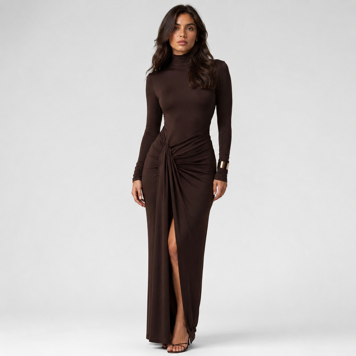 DAMARIS Split Turtleneck Maxi Dress