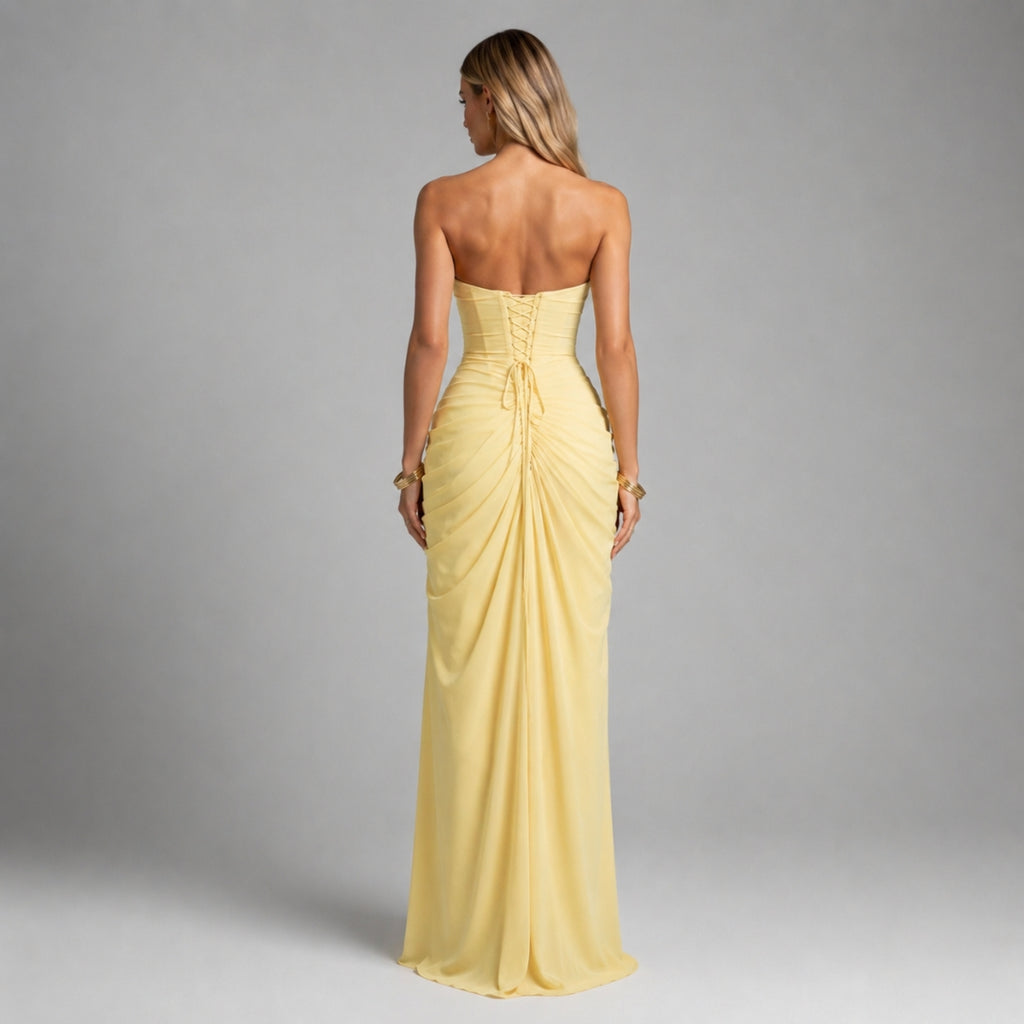 DAPHNE Strapless Draped Maxi Dress