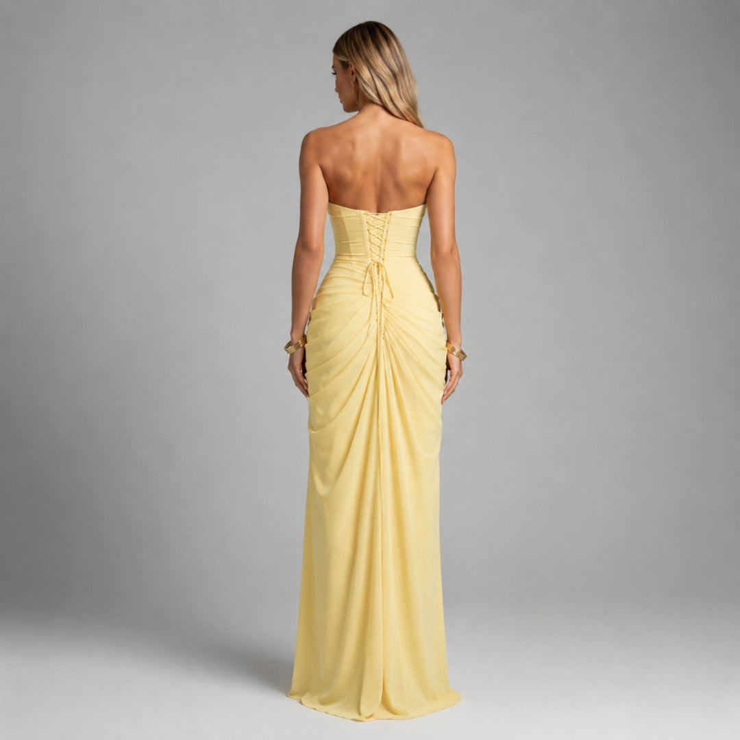 DAPHNE Strapless Draped Maxi Dress