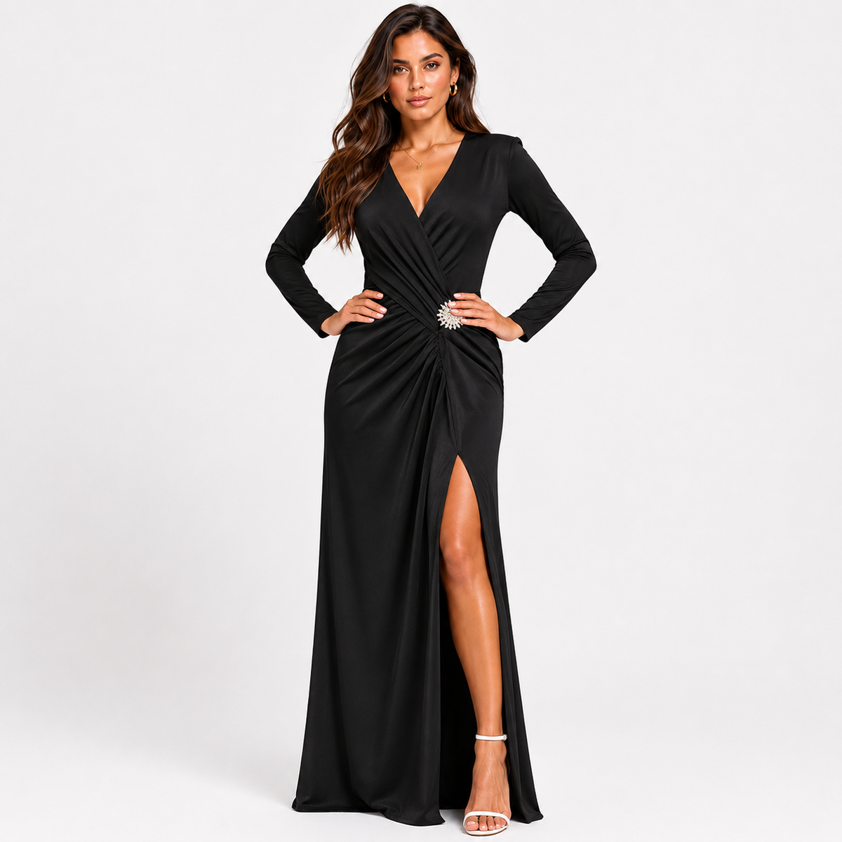 DELPHINE V-Neck Long Sleeve Maxi Dress