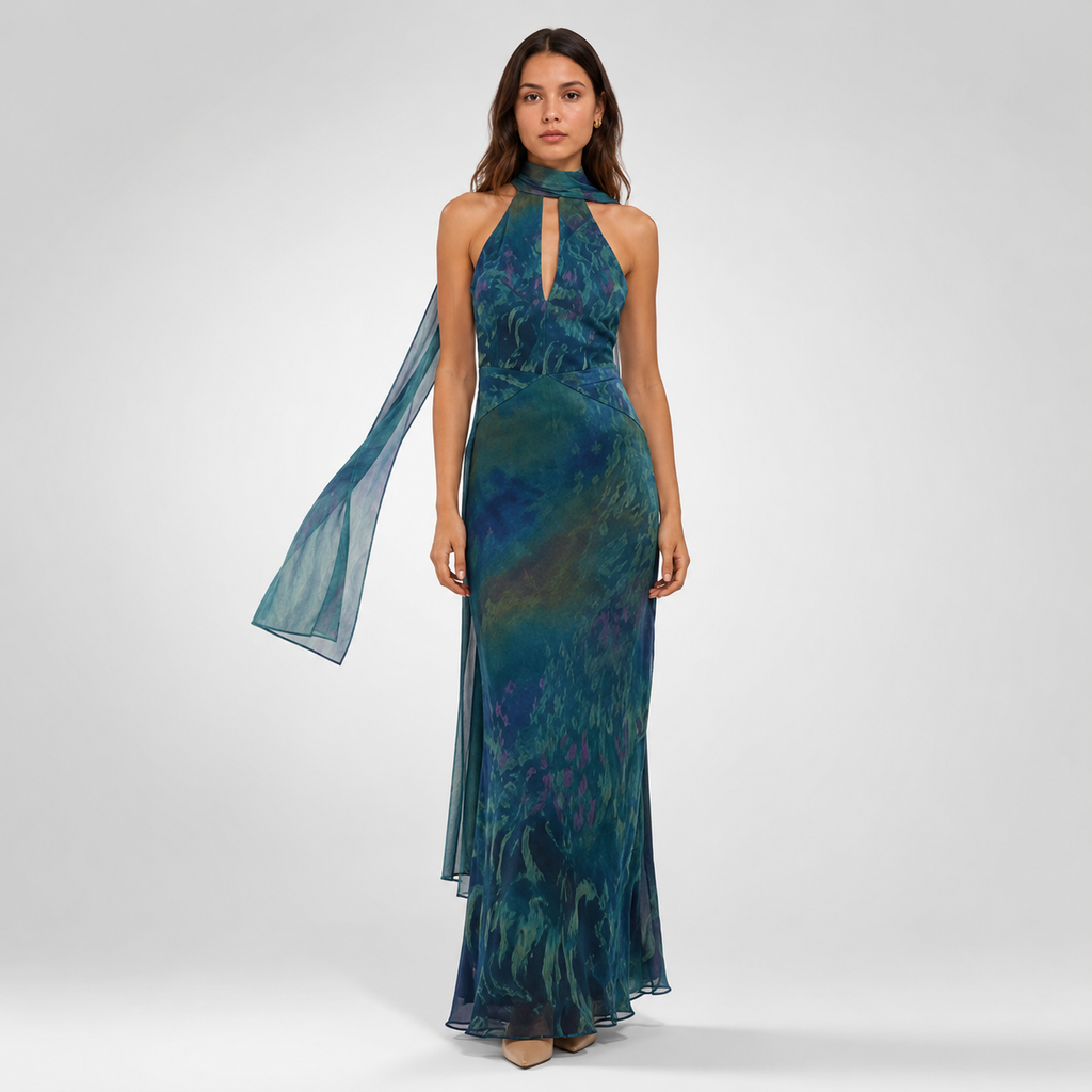 Women's Chic Cowl Neck Backless Maxi Dress Smooth Fabric – Nivalho Studio