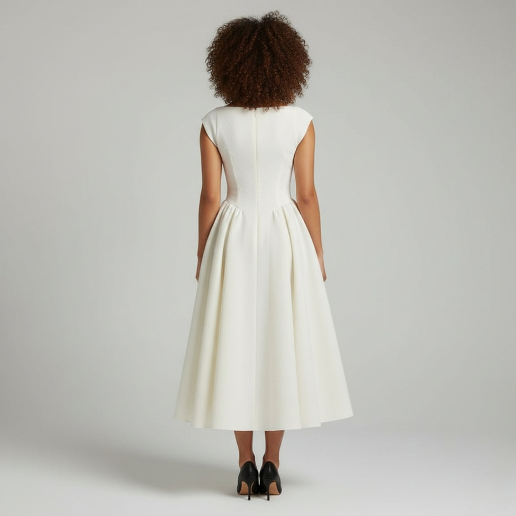 CAMILLE Round Neck Backless Midi Dress