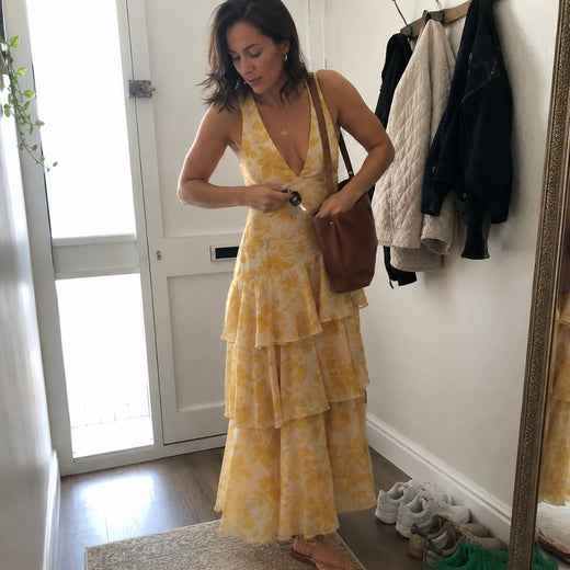 Customer wearing EILEEN V-Neck Plissé Maxi
