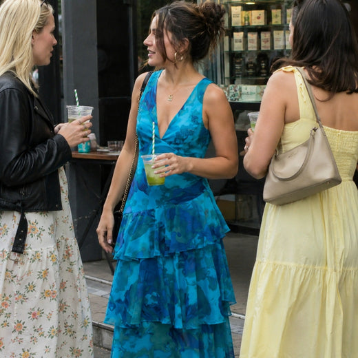 Customer wearing EILEEN V-Neck Plissé Maxi