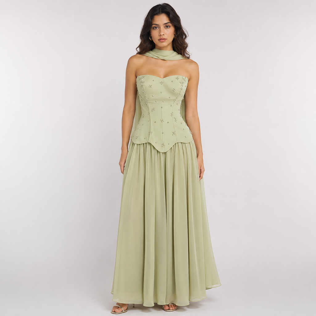 ELARA Strapless A-Line Maxi Dress