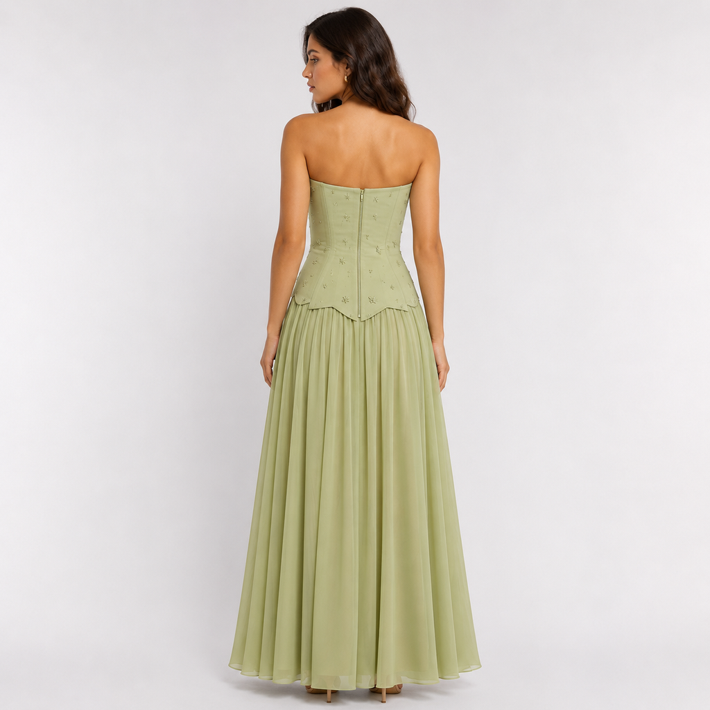ELARA Strapless A-Line Maxi Dress