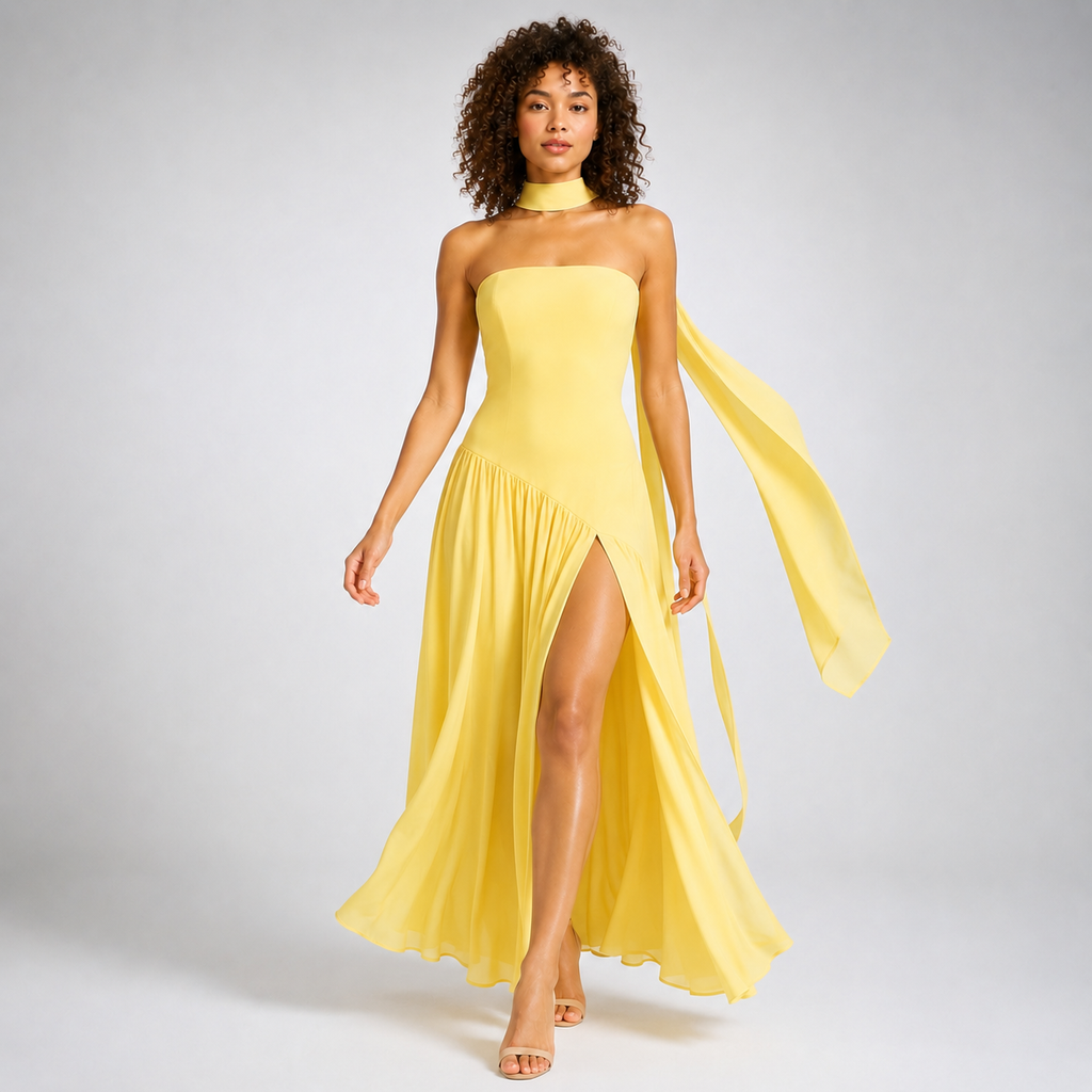 ELARA Strapless Draped Maxi Dress