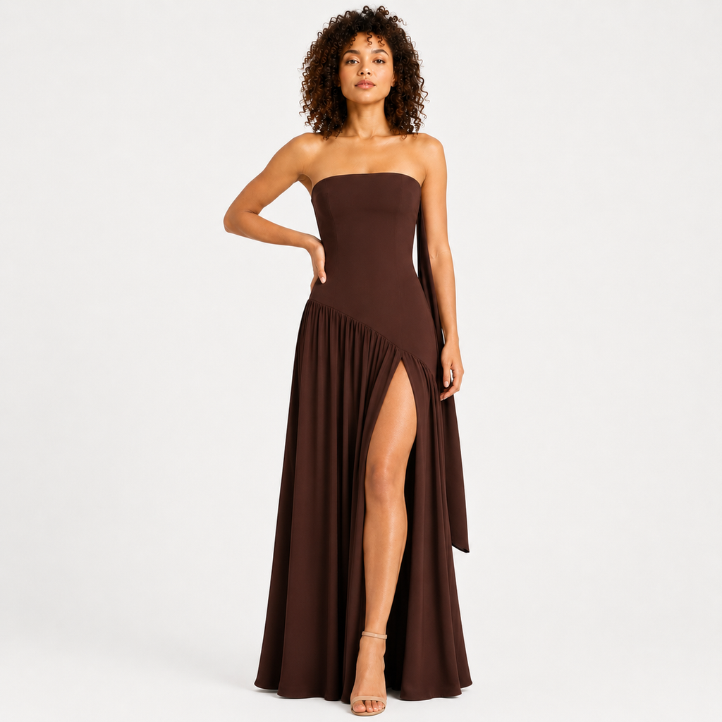 ELARA Strapless Draped Maxi Dress