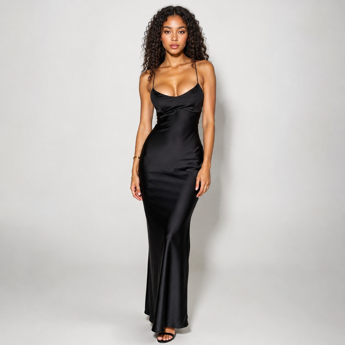 ESTELLE Halter Satin Maxi Dress