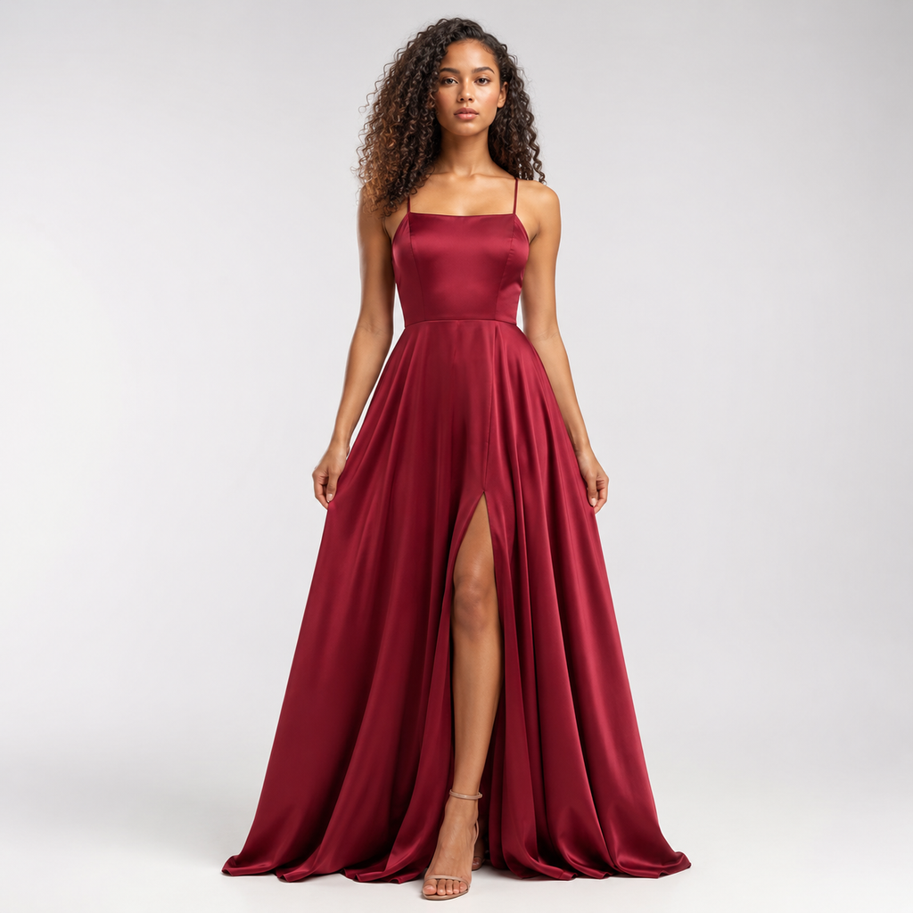 ESTELLE Side Slit Satin Maxi Dress