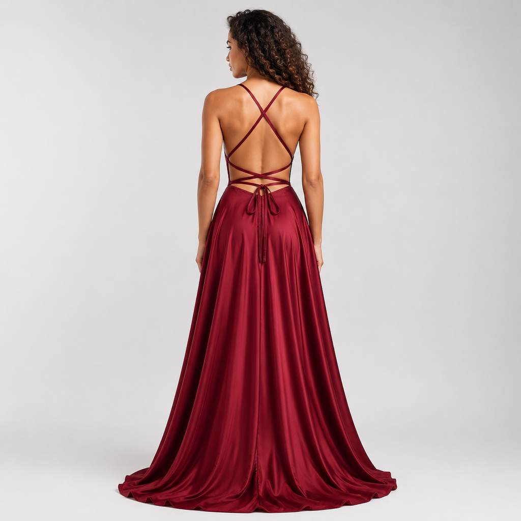 ESTELLE Side Slit Satin Maxi Dress