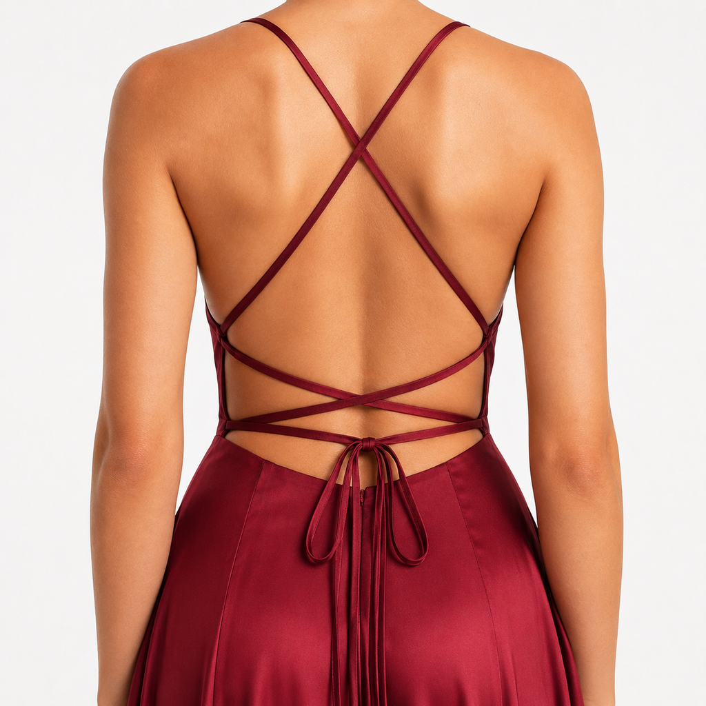 ESTELLE Side Slit Satin Maxi Dress