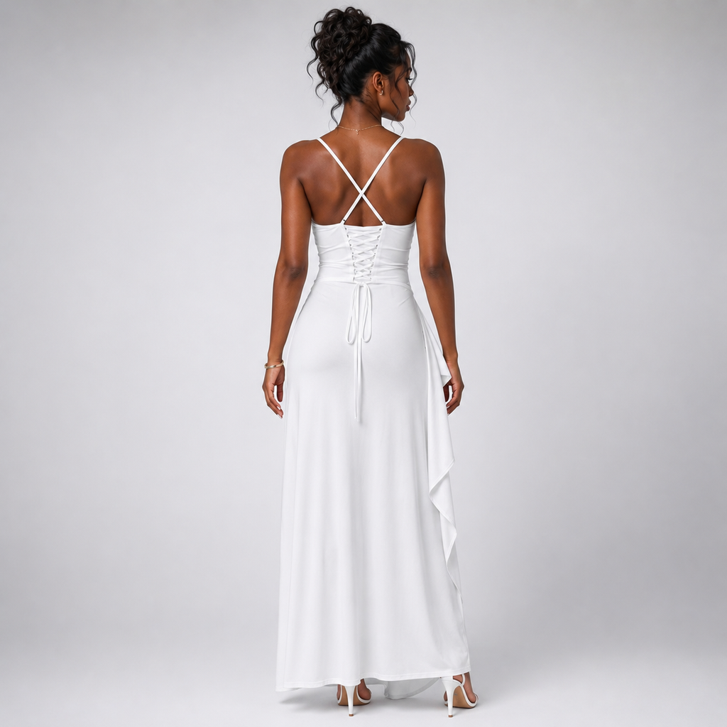 EVADNE Backless Satin Maxi Dress