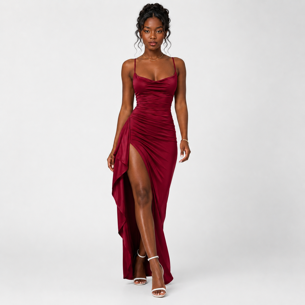 EVADNE Backless Satin Maxi Dress