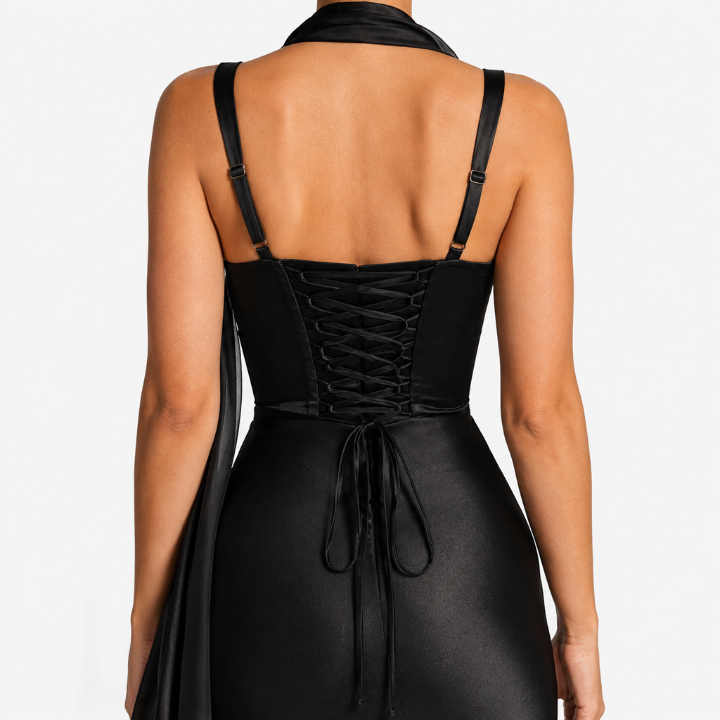 EVANGELINE Backless Satin Maxi Dress