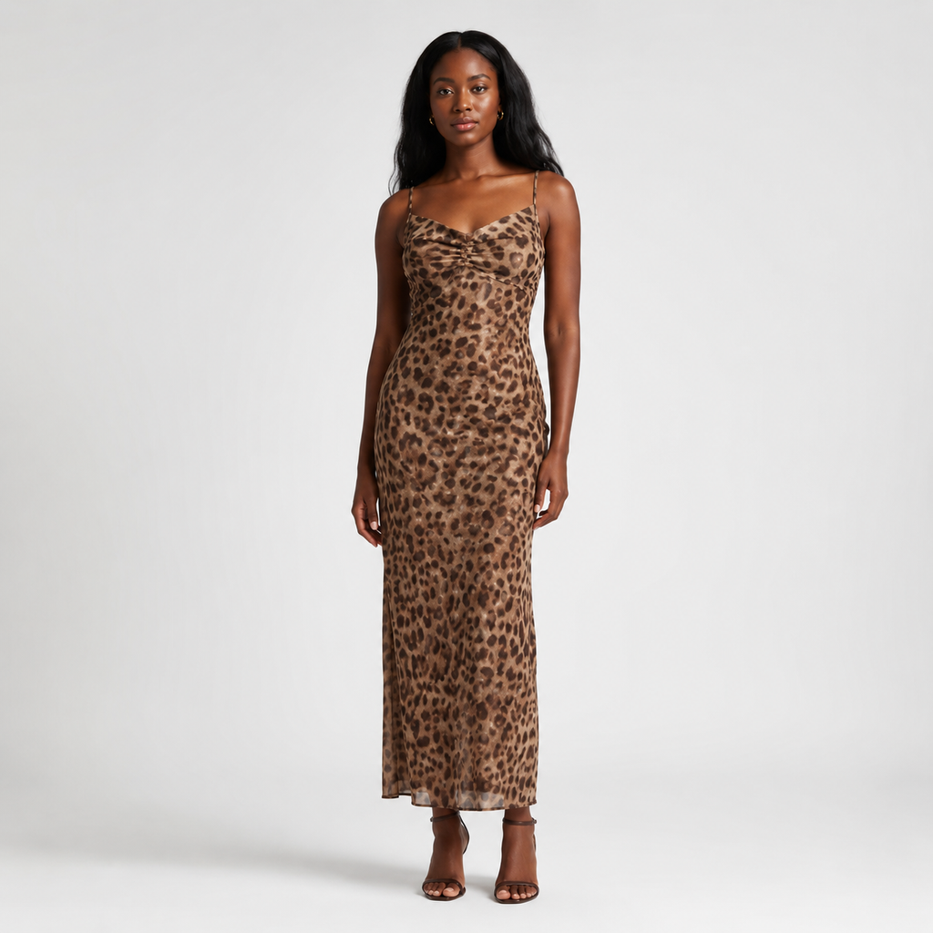 EVANTHE Leopard Ruffle Maxi Dress