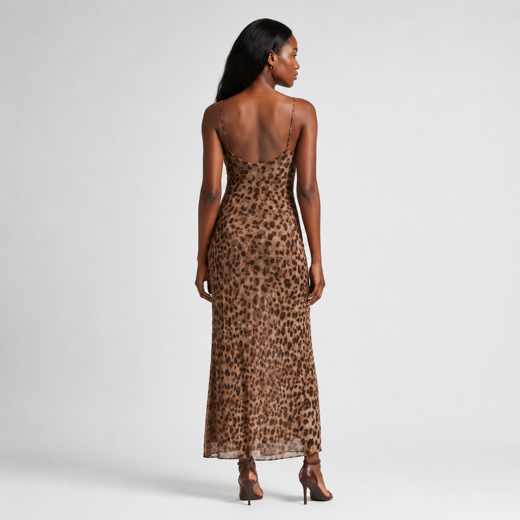 EVANTHE Leopard Ruffle Maxi Dress