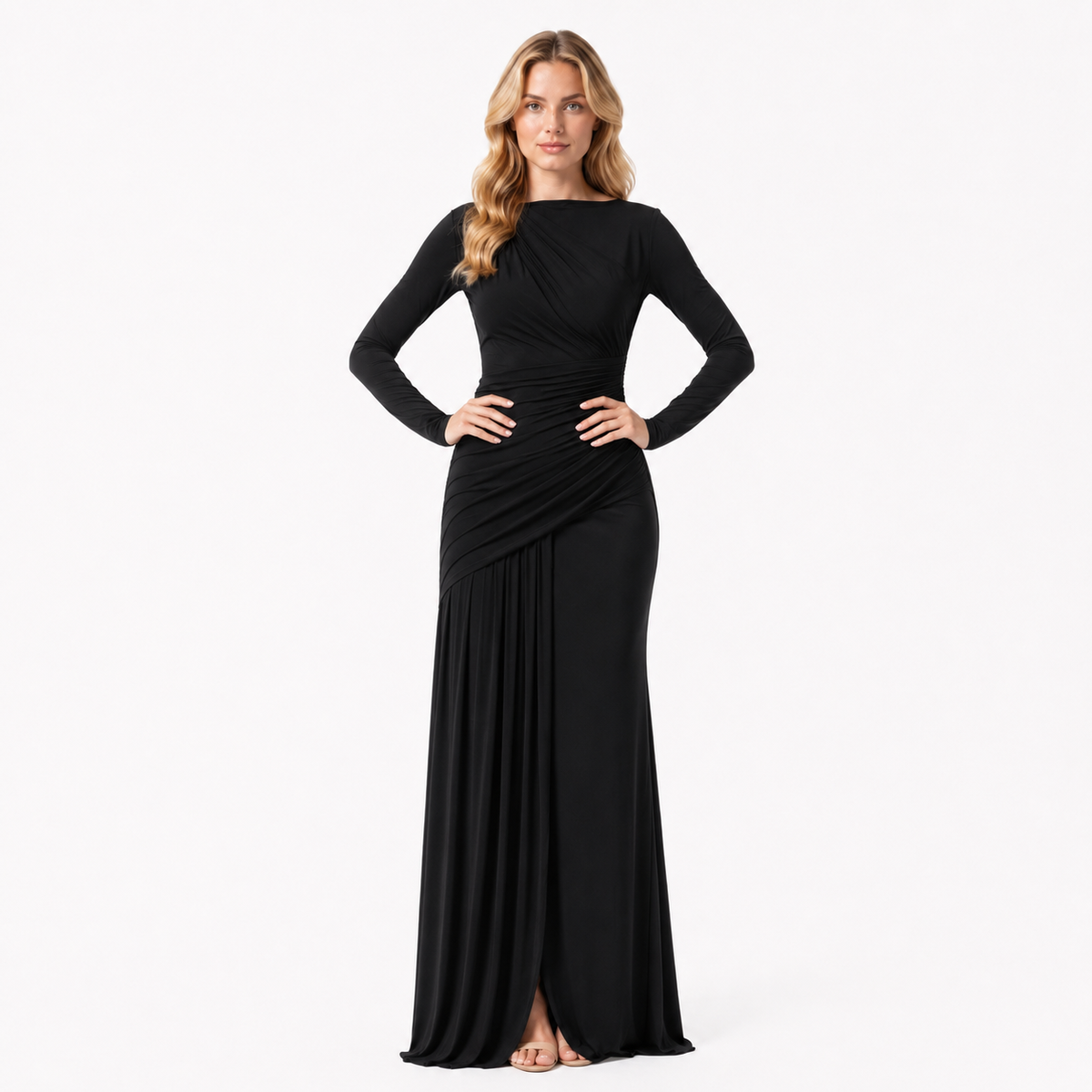 FIORELLA Long-Sleeve Smooth Maxi Dress