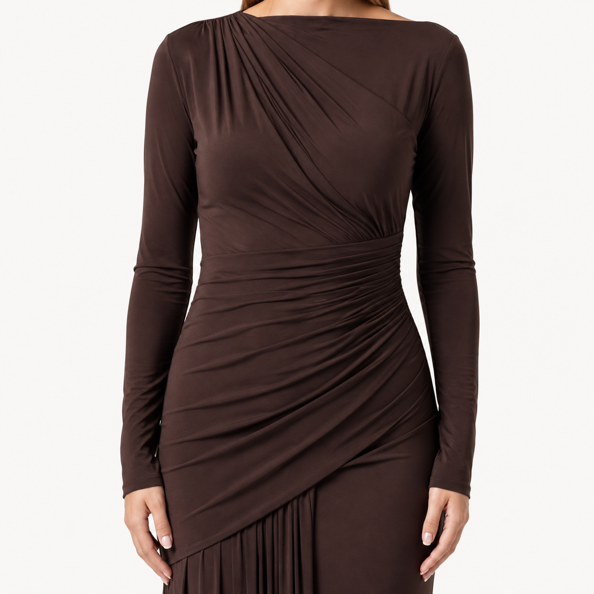 FIORELLA Long-Sleeve Smooth Maxi Dress