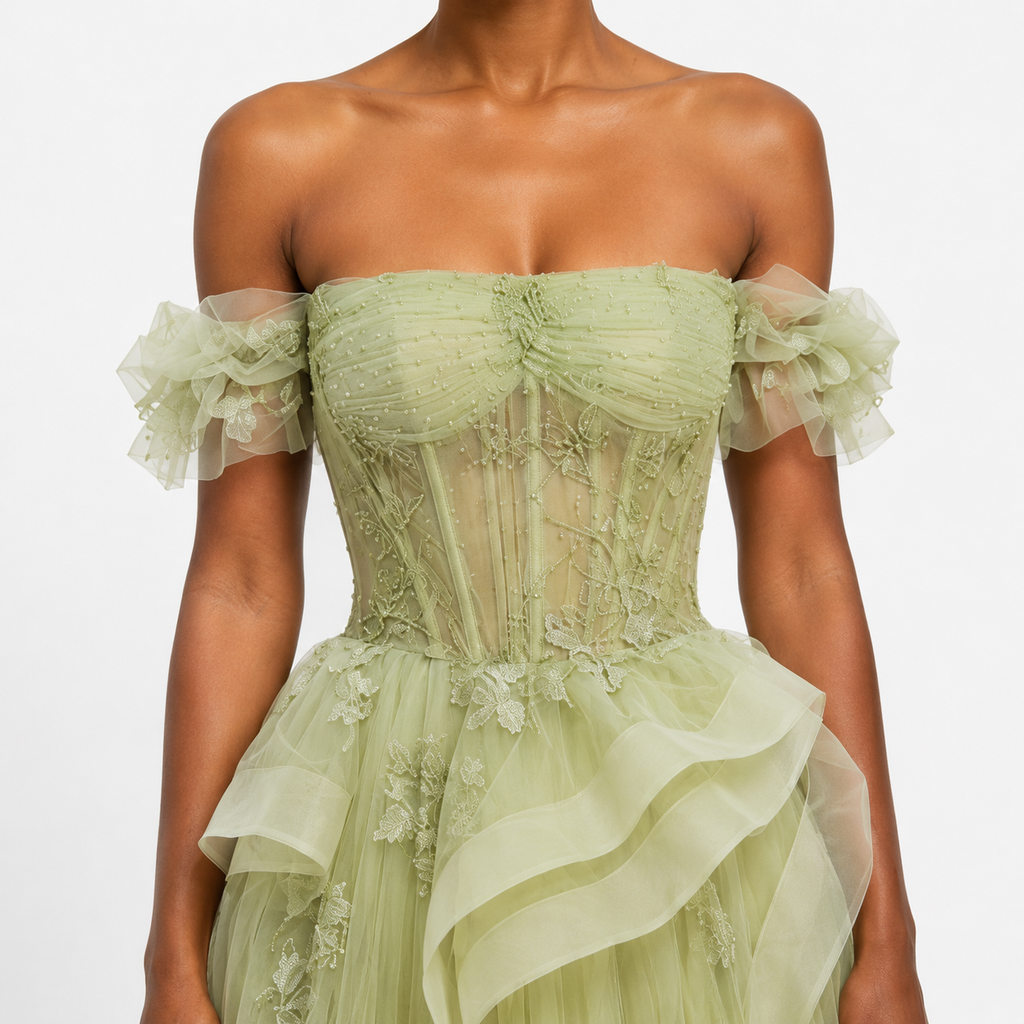 FLORENCE Pleated Sweetheart Maxi Dress