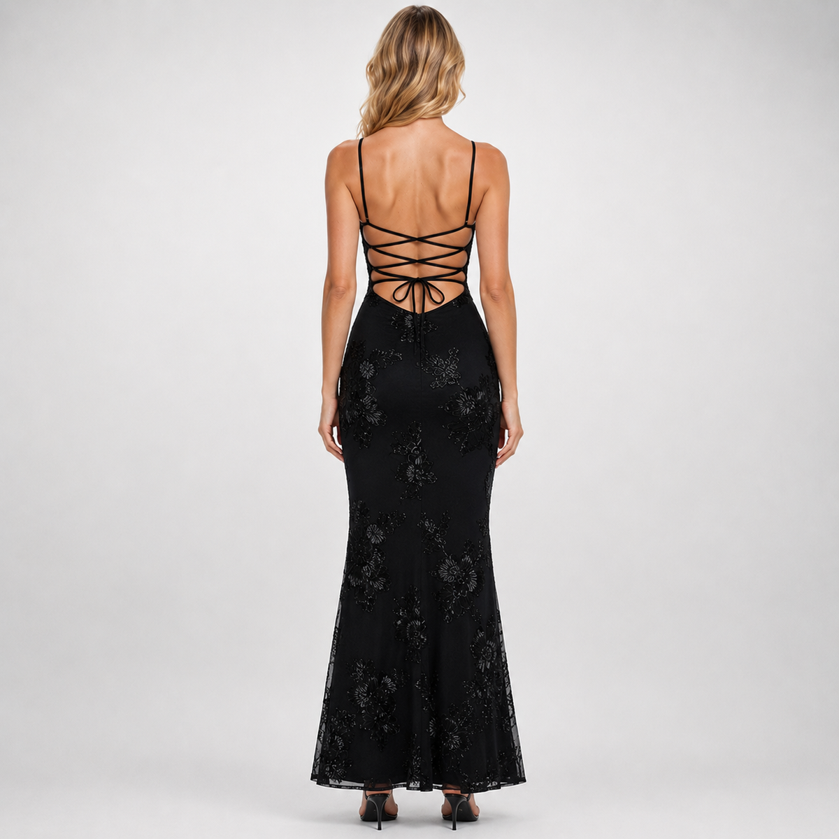 GENEVIEVE Embroidered Backless Maxi Dress