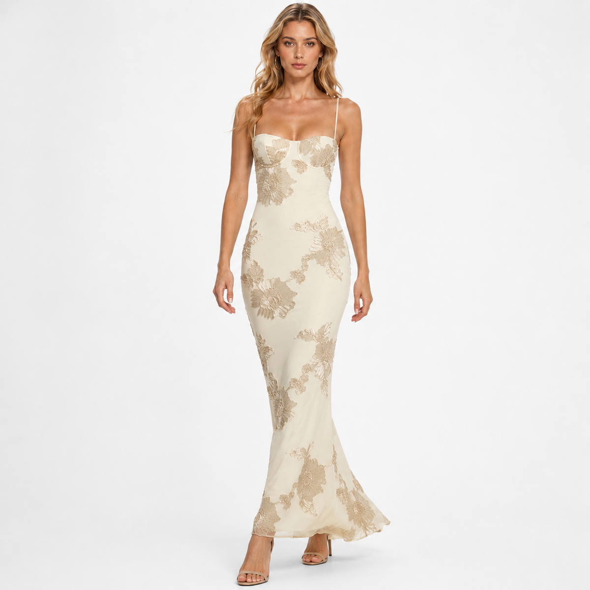 GENEVIEVE Embroidered Backless Maxi Dress