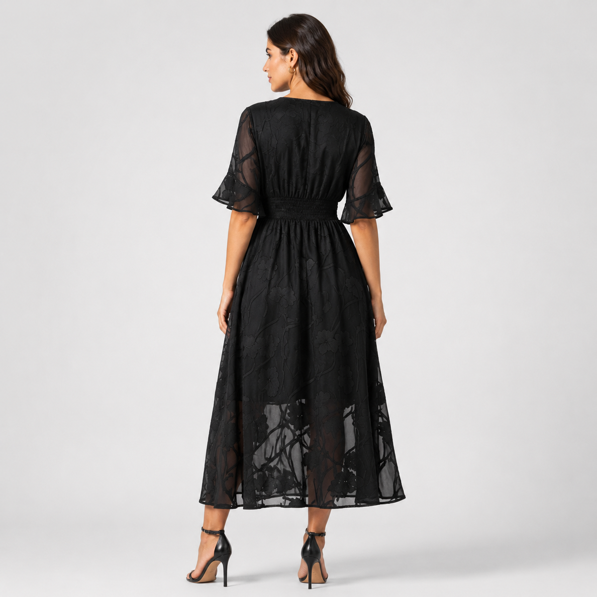 KIRIA Pleated Lace Midi Dress