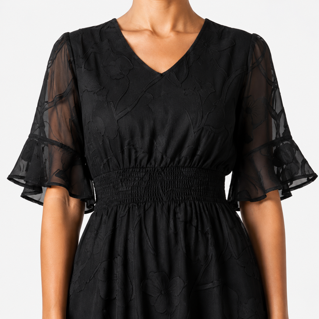 KIRIA Pleated Lace Midi Dress