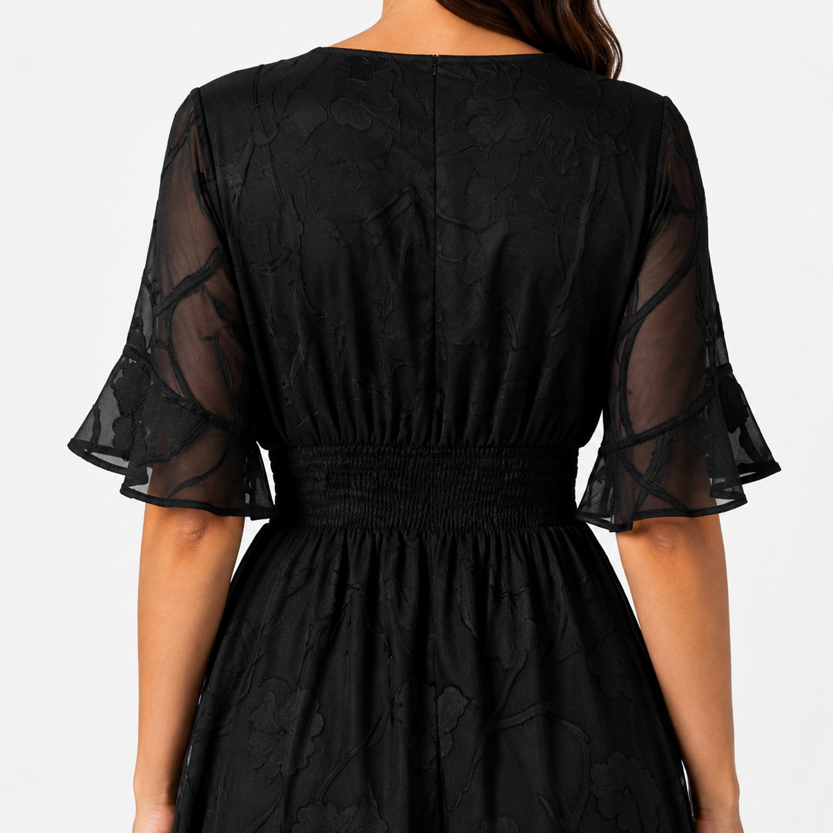 KIRIA Pleated Lace Midi Dress