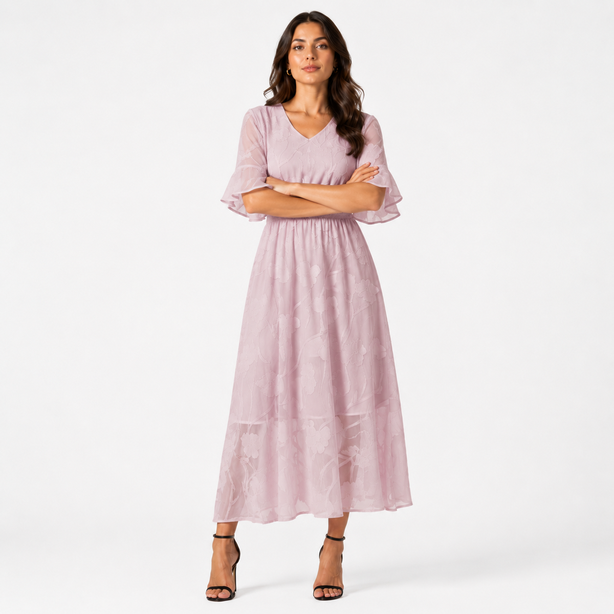 KIRIA Pleated Lace Midi Dress