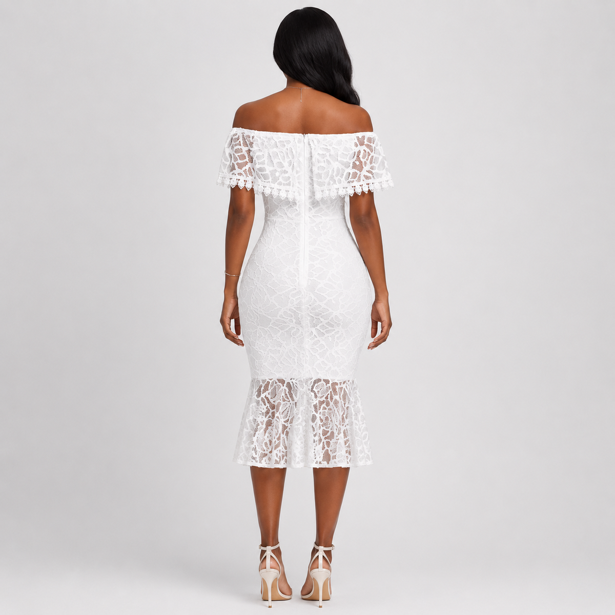 LAVINIA Backless Lace Midi Dress